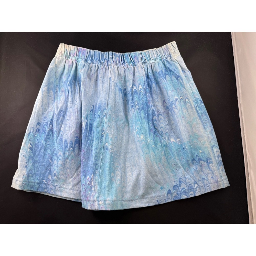 Shirleighs Marbled Art Blue Cotton Skirt Kids Medium Handmade - Picture 8 of 9